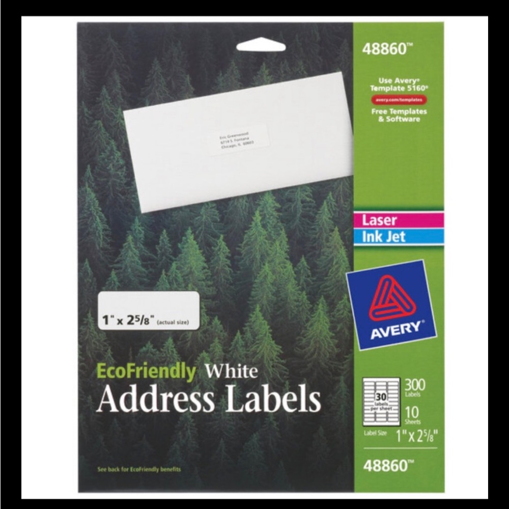 Avery EcoFriendly Recycled Address Labels, 1" x 2-5/8", White, Permanent, 300 Pr